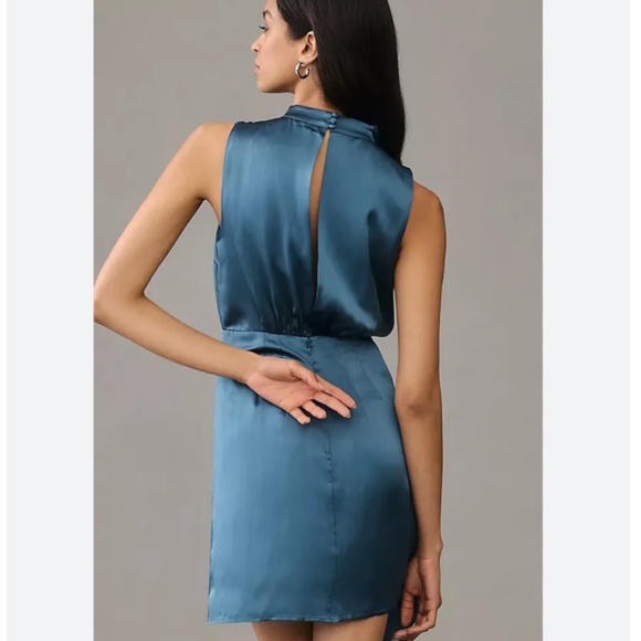 Brand New Gorgeous BY ANTHROPOLOGIE MOCK-NECK DRAPED SILK DRESS - Picture 2 of 13